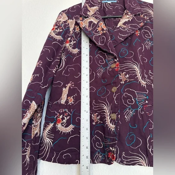 Johnny Was Womens Jacket Blazer Purple‎ Floral Dragon Embroidered size Large - Picture 12 of 12